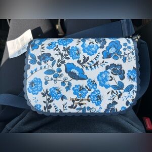 kate spade White and Blue Floral Scalloped Crossbody/Saddle Bag